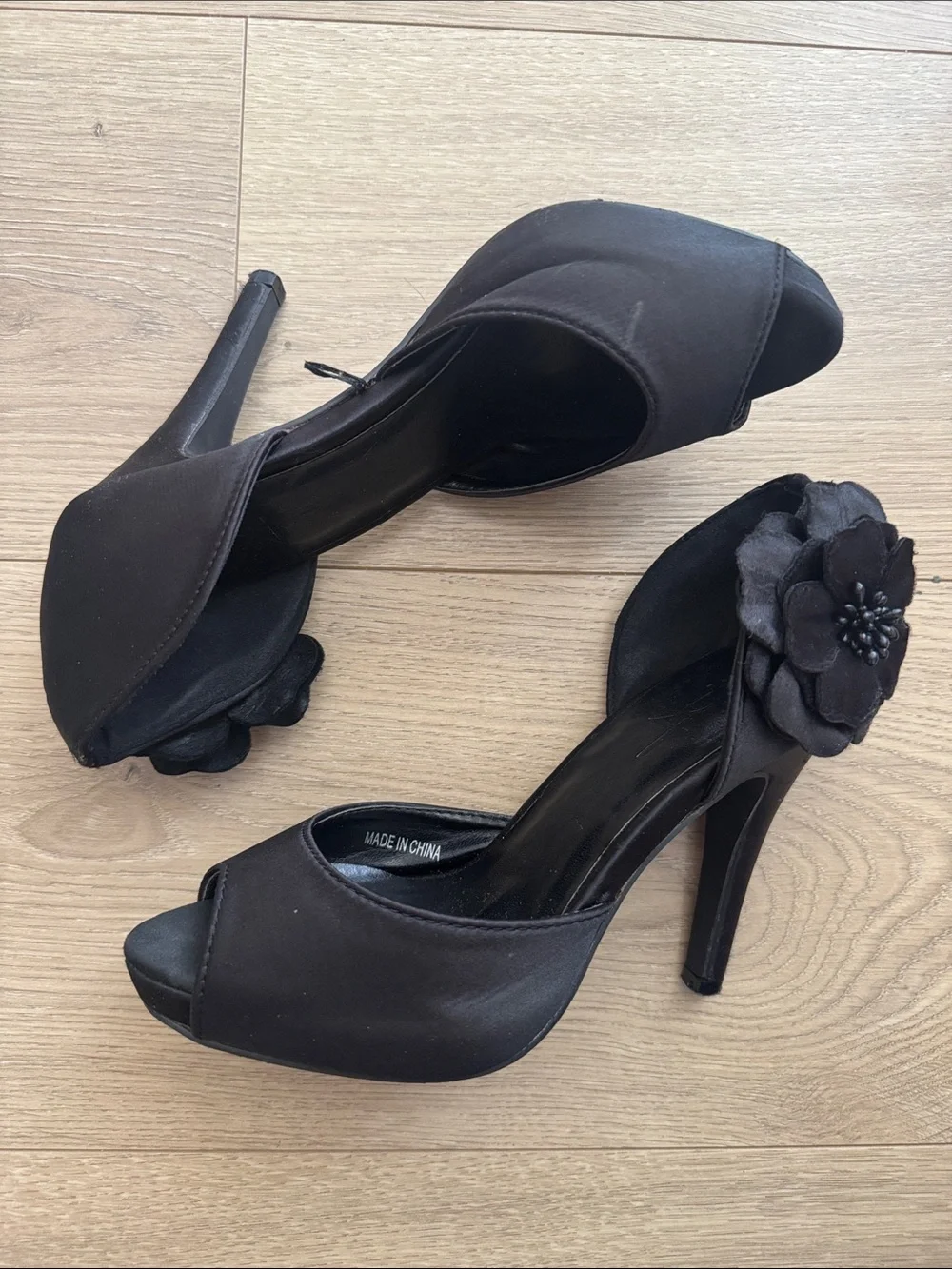 Forever 21 Black Floral Peep-Toe Stiletto Heels